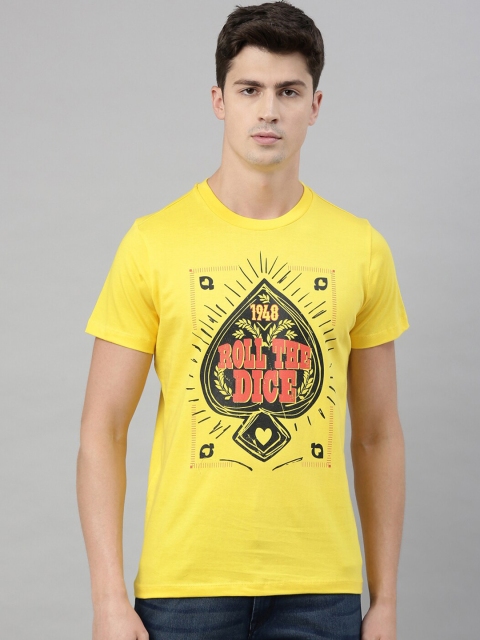 

QUANCIOUS Men Yellow & Black Organic Cotton Printed Round Neck Sustainable T-shirt