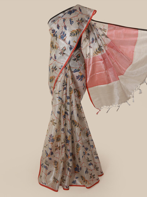 

Pothys Grey Printed Tissue Saree