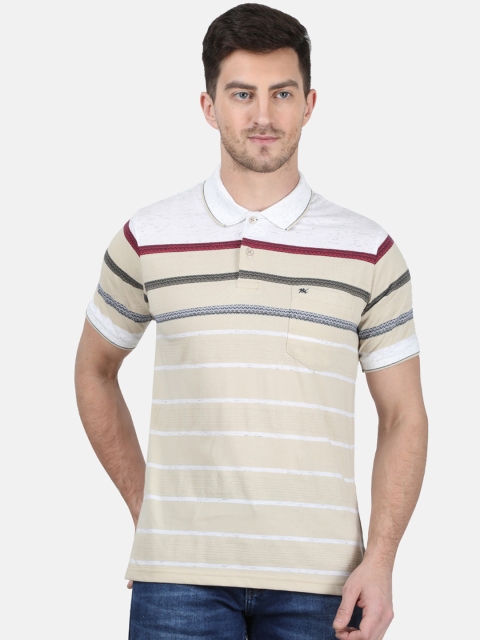 

Monte Carlo Men Beige & White Striped Polo Collar T-shirt