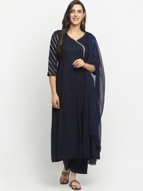 

Rudra Bazaar Women Blue Solid Kurta with Trousers & Dupatta