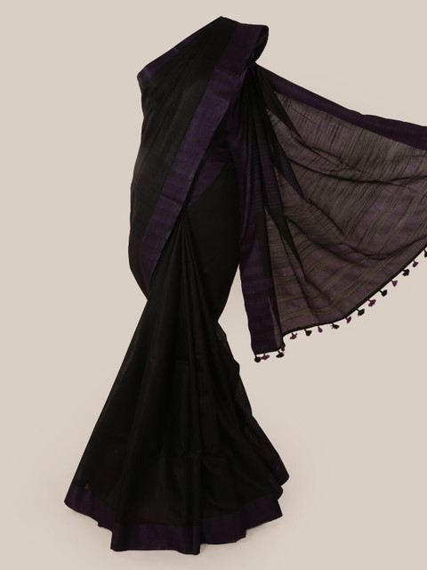 

Pothys Black & Purple Linen Blend Solid Saree