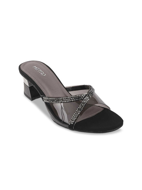 

Metro Women Black Clear Embellished Heels