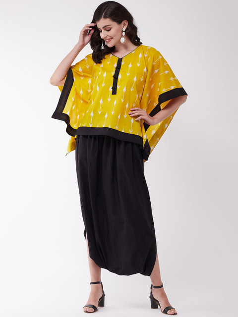 

InWeave Women Yellow Ethnic Motifs Printed Regular Pure Cotton Top with Dhoti Pants