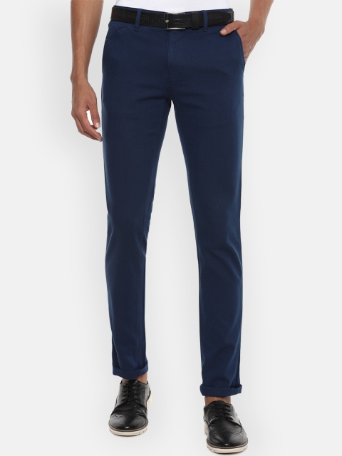 

V Dot Men Navy Blue Slim Fit Self-Design Semiformal Trousers