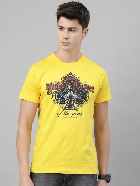

QUANCIOUS Men Yellow & Black Organic Cotton Printed Round Neck Sustainable T-shirt