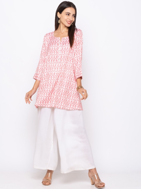 TANKHI Women Pink & White Printed A-Line Kurti