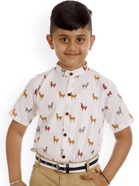 

SOULFULLY INDIAN Boys White Organic Cotton Regular Fit Printed Casual Shirt