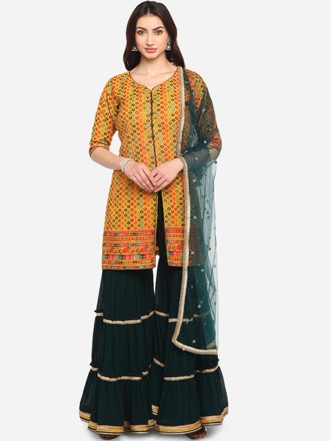 

BOMBAY SELECTIONS Women Yellow & Green Embroidered Kurta with Sharara & Dupatta