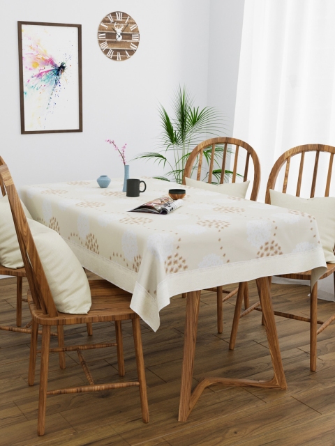 

Clasiko Brown & White Floral Printed 6-Seater PVC Table Cover, Beige