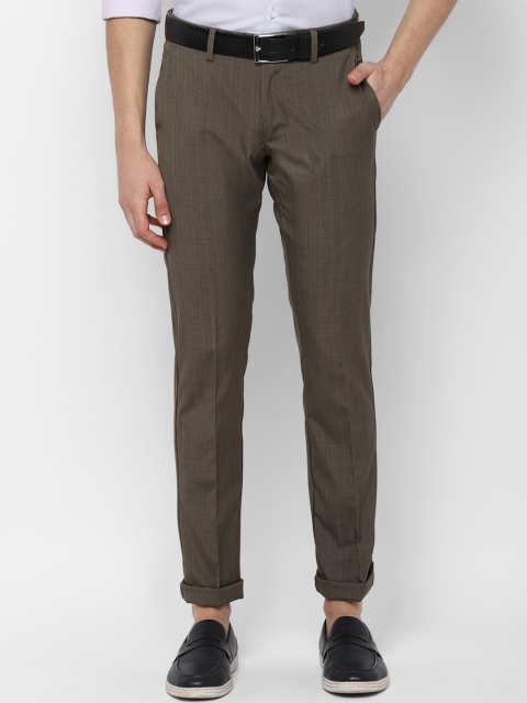 

Allen Solly Men Olive Brown & Black Slim Fit Self Checked Regular Trousers