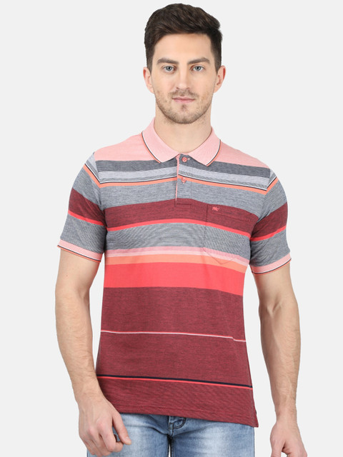 

Monte Carlo Men Multicoloured Striped Polo Collar T-shirt, Multi