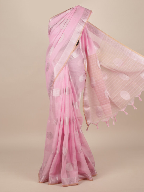 

Pothys Pink & Silver Jute Silk Woven Design Saree With Tasseled Pallu