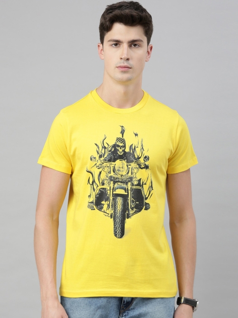 

QUANCIOUS Men Yellow & Black Organic Cotton Printed Round Neck Sustainable T-shirt
