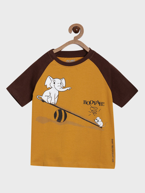 

Aomi Boys Mustard Yellow Printed Round Neck T-shirt