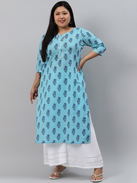 

EXTRA LOVE BY LIBAS Women Plus Size Blue Ethnic Motifs Printed Kurta