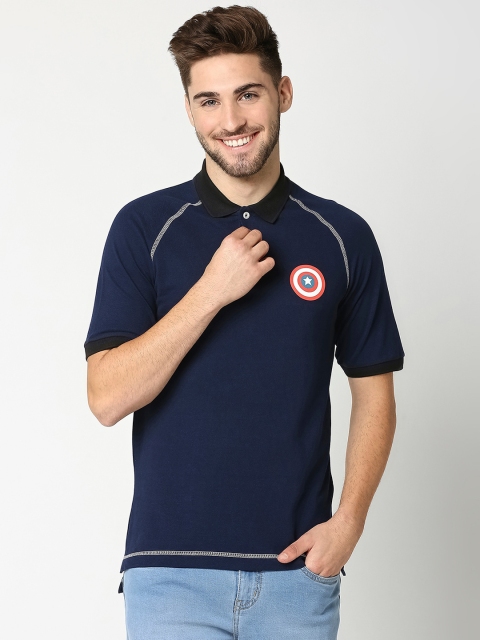 

Bewakoof Men Blue Solid Cotton Mandarin Collar T-shirt