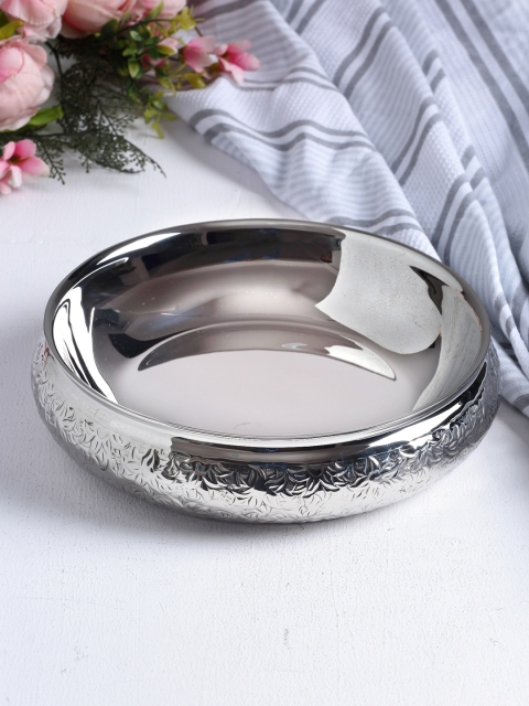 

ARTTDINOX Silver-Toned Textured Rose Quartz Rice Platter