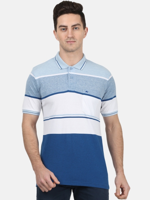 

Monte Carlo Men Blue Striped Polo Collar T-shirt
