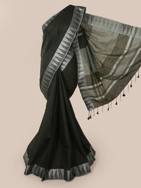 

Pothys Green Solid Linen Blend Saree
