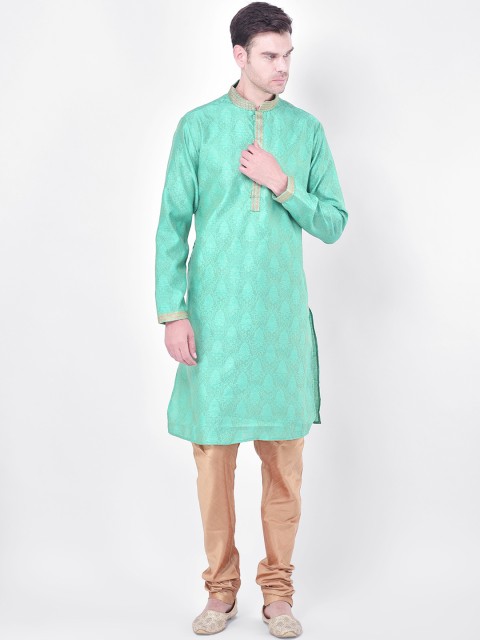 

SG LEMAN Men Green & Gold-Toned Woven Design Kurta with Churidar