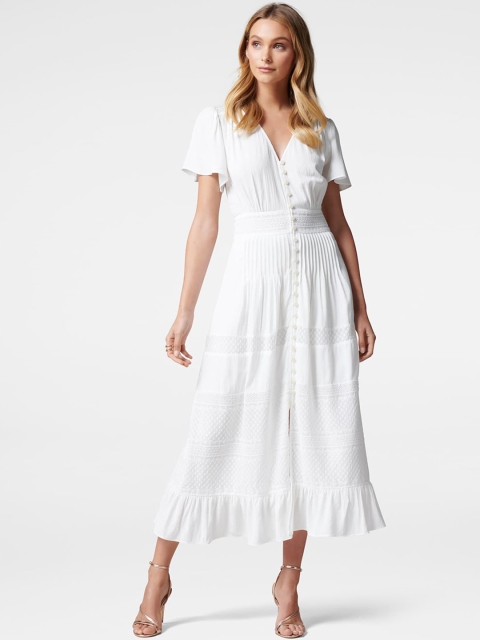 

Forever New Women White Self Design Fit and Flare Dress