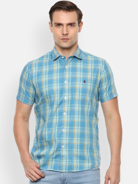 

Louis Philippe Jeans Men Blue & White Slim Fit Checked Casual Cotton Shirt