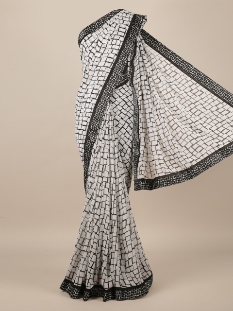

Pothys White & Grey Poly Chiffon Printed Saree