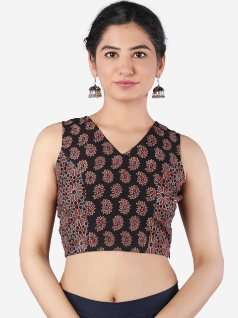 

Llajja Women Black & Blue Ajrakh Printed Saree Blouse