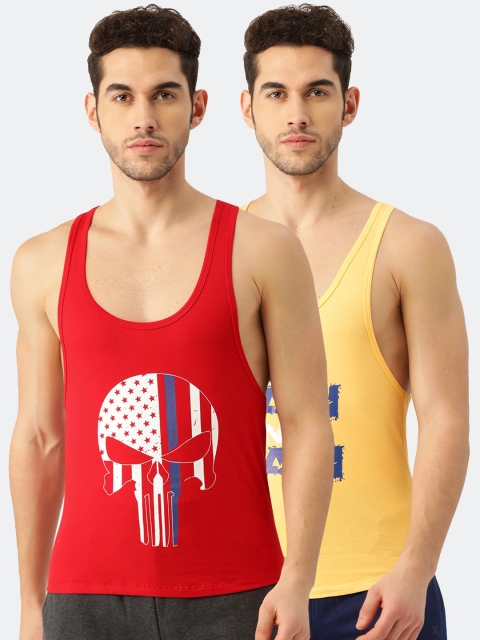 

ROMEO ROSSI Men Pack Of 2 Printed Gym Vest, Red