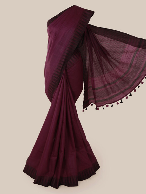 

Pothys Burgundy Solid Linen Blend Saree
