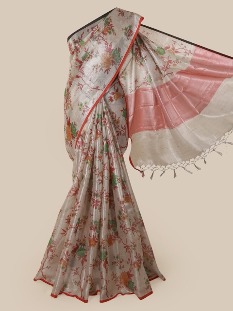 

Pothys Grey & Orange Tissue Printed Saree