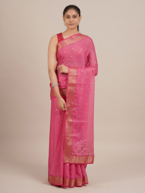 

Pothys Pink Woven Design Poly Georgette Saree