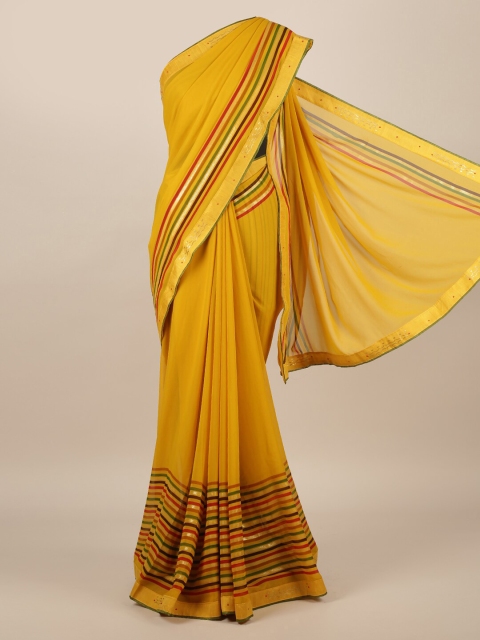 

Pothys Yellow & Red Poly Chiffon Striped Saree