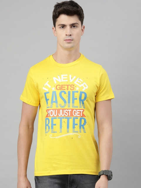 

QUANCIOUS Men Yellow Printed Round Neck Sustainable T-shirt