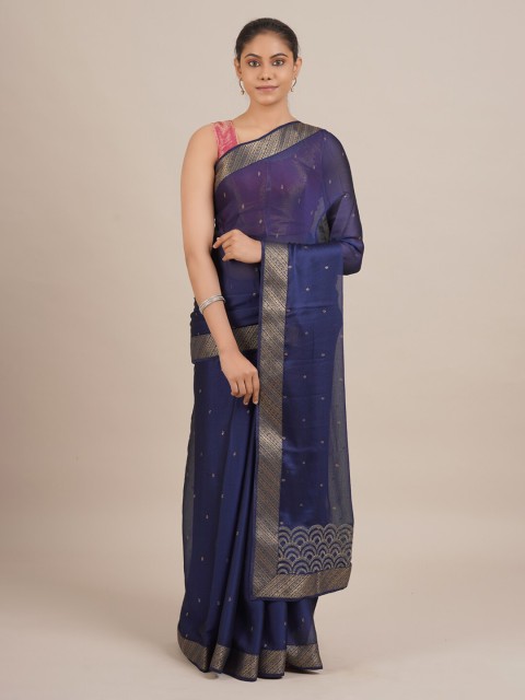 

Pothys Navy Blue & Pink Poly Georgette Woven Design Saree