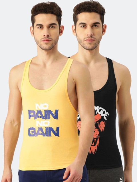

ROMEO ROSSI Men Pack Of 2 Gym Vest, Yellow