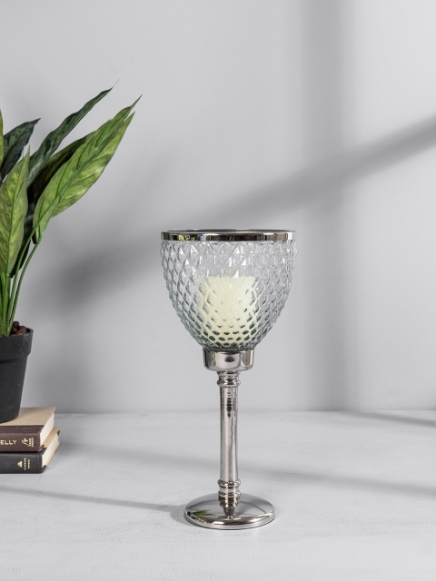 

Pure Home and Living Silver-Toned & White Textured Small Nova Hurricane Candle Holder