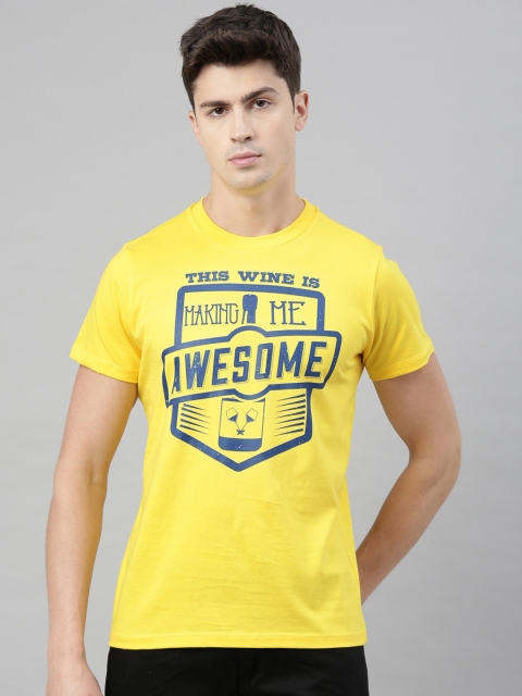

QUANCIOUS Men Yellow Printed Round Neck Sustainable T-shirt