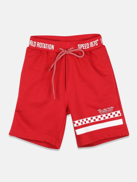 Monte Carlo Boys Red Solid Regular Fit Shorts with Striped Detail