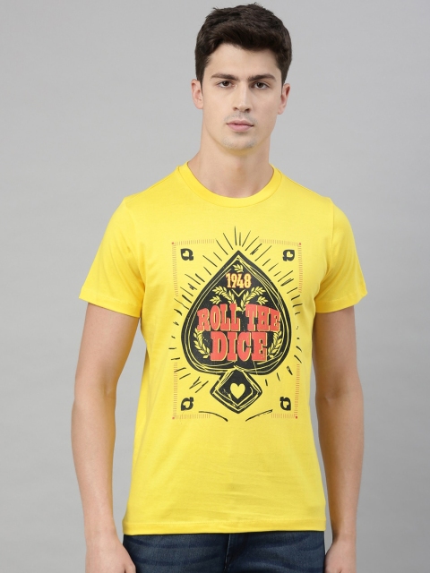 

QUANCIOUS Men Yellow & Black Spades Print Organic Cotton Round Neck Sustainable T-shirt