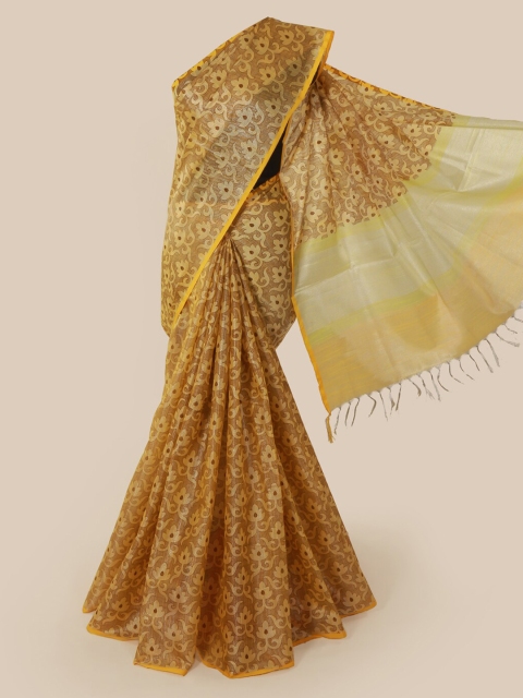 

Pothys Yellow Printed Tissue Saree With Tasseled Pallu