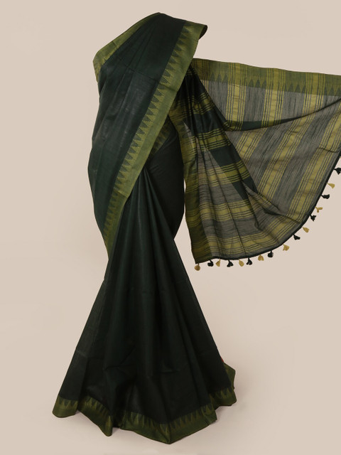 

Pothys Green Solid Linen Blend Saree