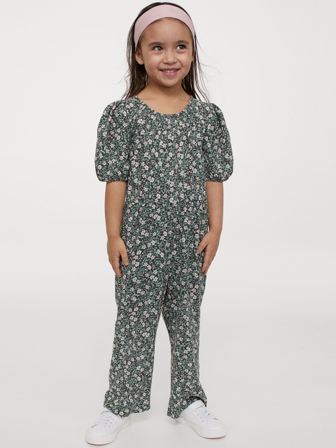 

H&M Girls Green Puff-Sleeved Jumpsuit
