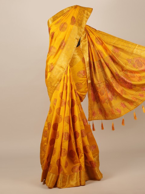 

Pothys Yellow & Golden Jute Silk Woven Design Saree