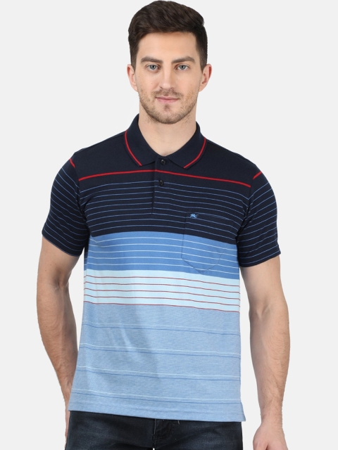 

Monte Carlo Men Blue Striped Polo Collar T-shirt
