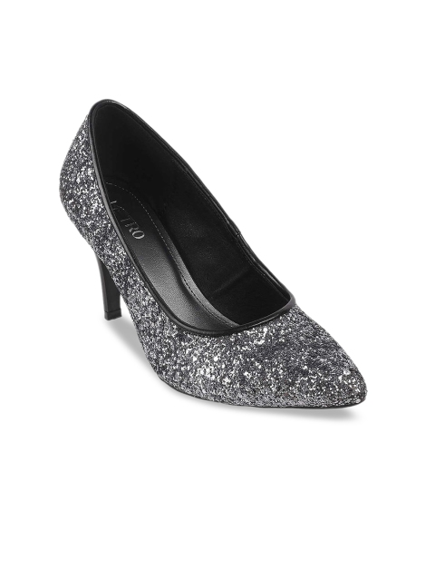 

Metro Women Black & Silver-Toned Embellished Pumps