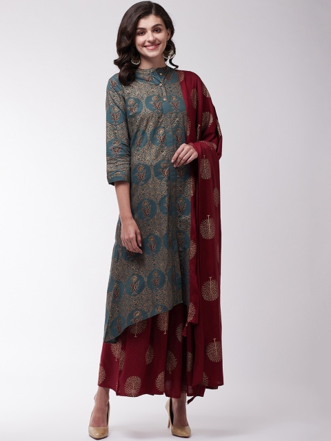 

InWeave Women Green Printed Kurta with Palazzos & Dupatta