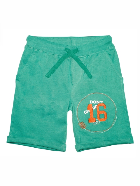 

KiddoPanti Boys Sea Green Solid Regular Fit Cotton Shorts