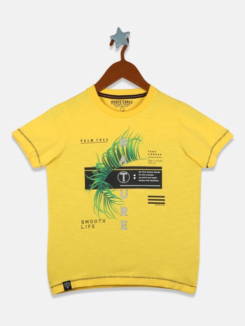 Monte Carlo Boys Yellow Printed Round Neck T-shirt
