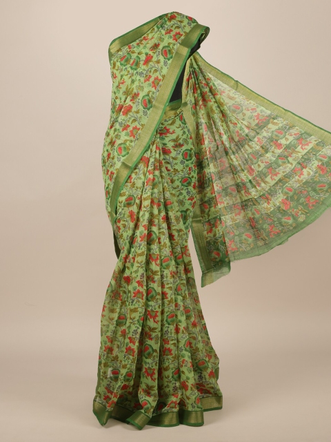 

Pothys Green & Orange Jute Silk Printed Saree